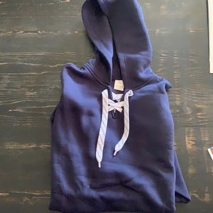 Navy Hockey Lace Hoodie- Blank/ XL